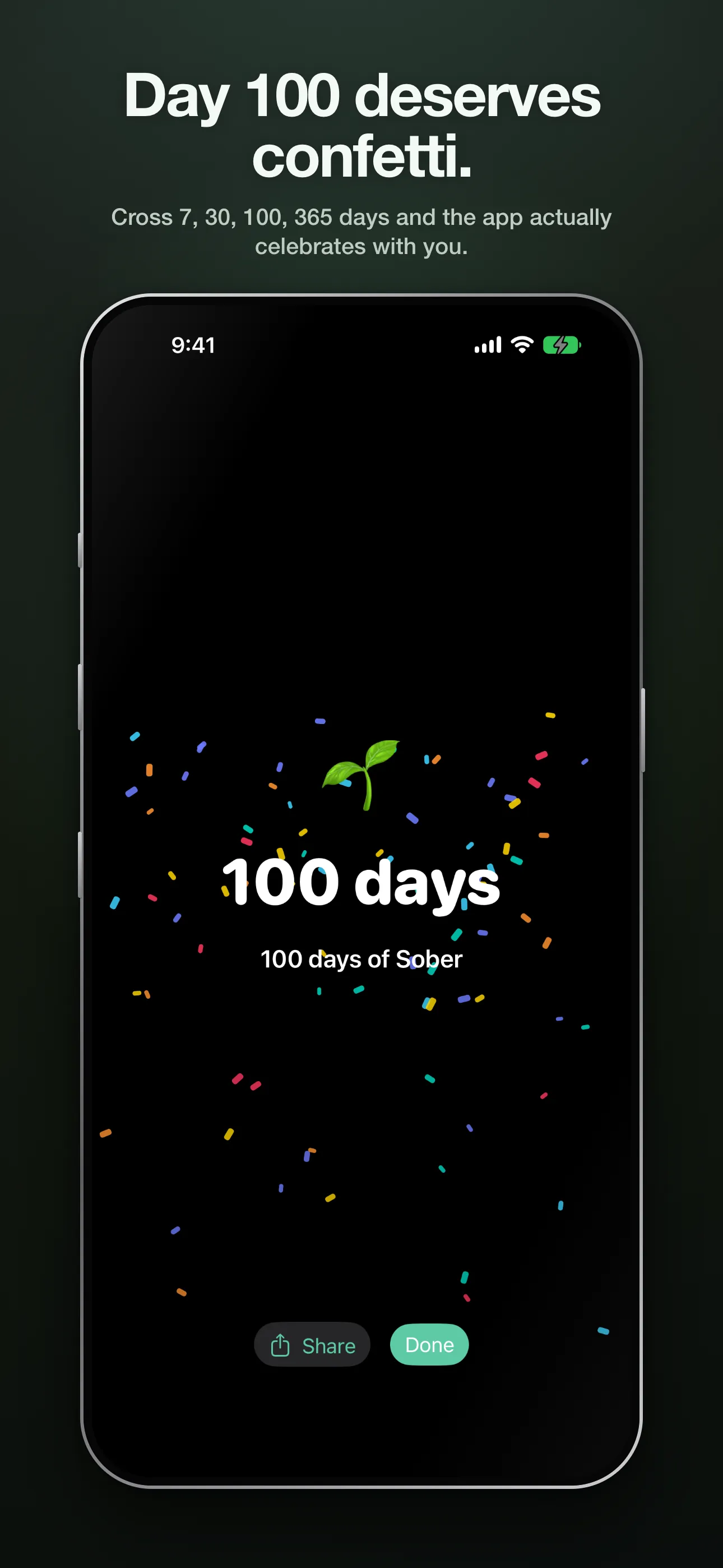 Confetti celebration on day 100