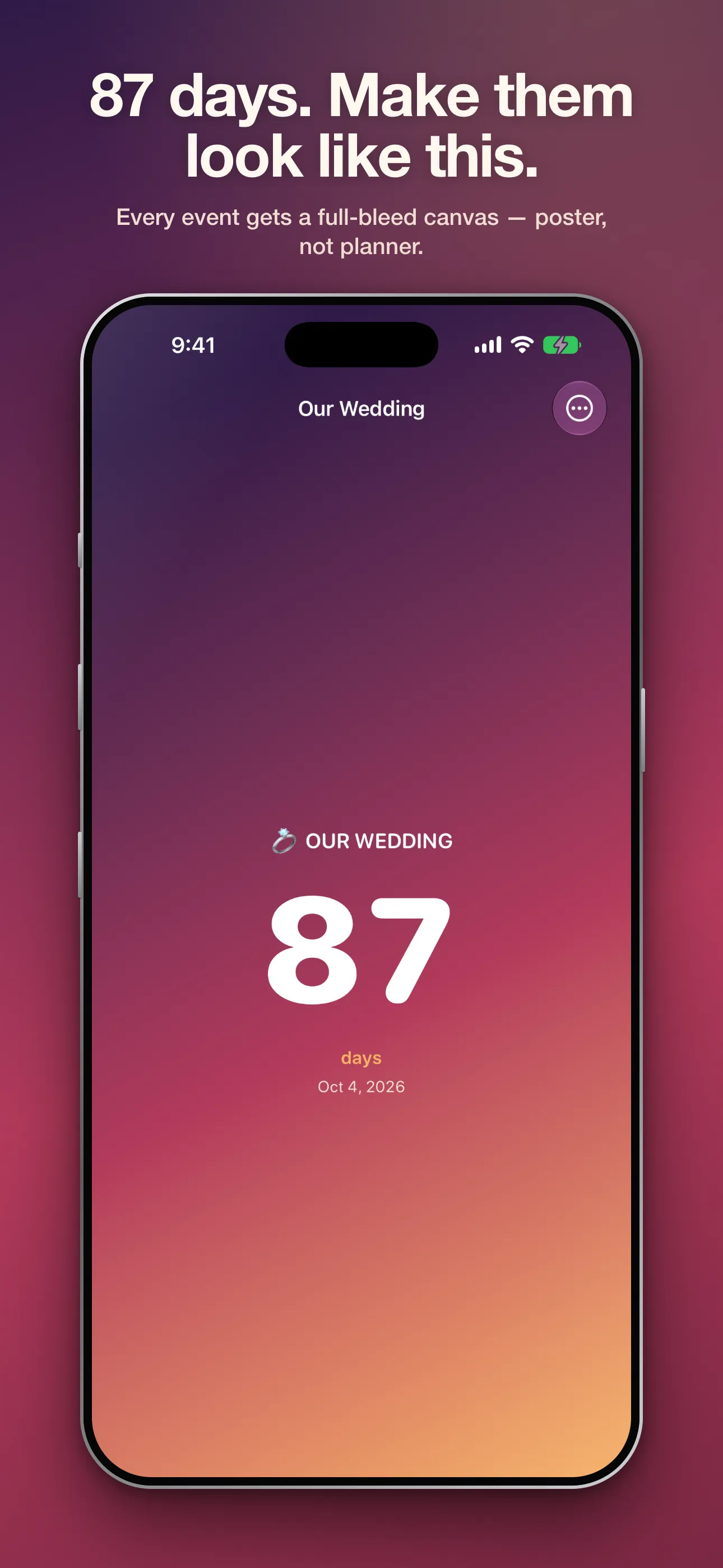A full-bleed countdown canvas for one event