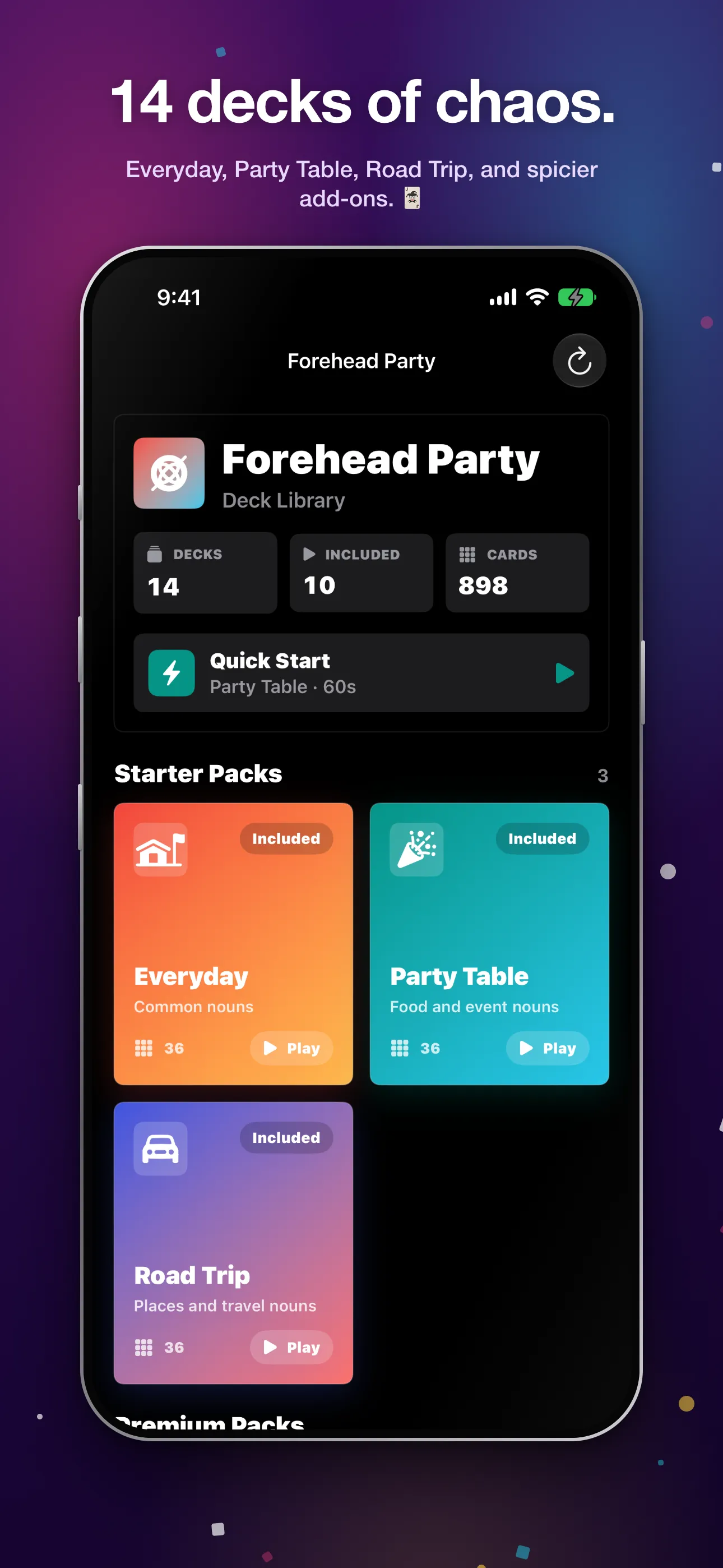 The deck library: Everyday, Party Table, Road Trip, and add-ons